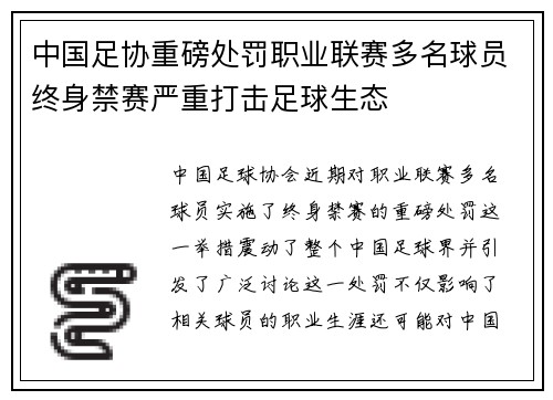 中国足协重磅处罚职业联赛多名球员终身禁赛严重打击足球生态