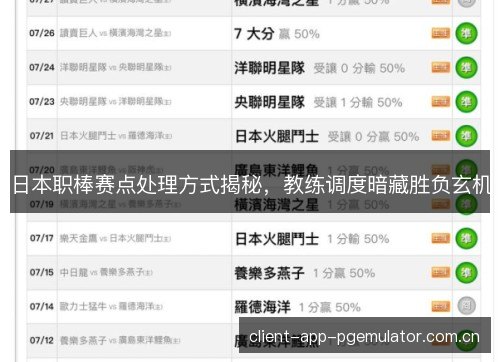 日本职棒赛点处理方式揭秘，教练调度暗藏胜负玄机